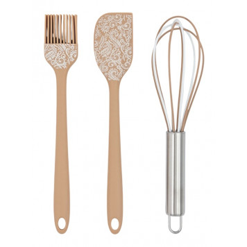 Набор кухонных принадлежностей "Белая роспись" 3 предмета: лопатка, кисточка,венчик   10920412