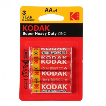 Батарейка солевая Kodak Super Extra Heavy Duty, AA, R6-4BL, 1.5 В, блистер, 4 шт.