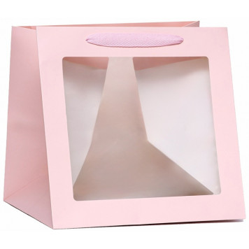 Пакет подарочный Розовый с окошком 30*30*30см