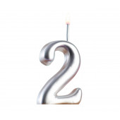 Свеча для торта цифра "Серебряная", 5,5 см, цифра "2"