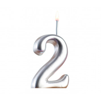 Свеча для торта цифра "Серебряная", 5,5 см, цифра "2"