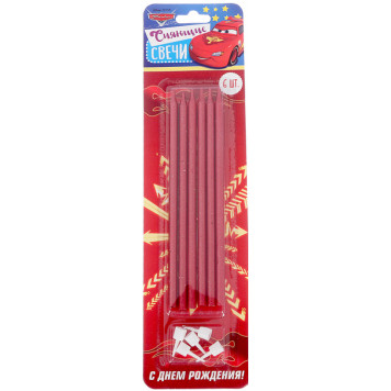 Сияющие свечи в торт "С днем рождения", Тачки, (набор 6 шт), 14 х 0,6 см