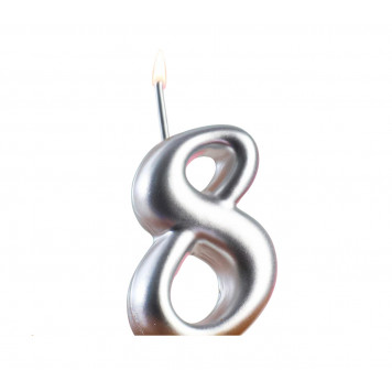 Свеча для торта цифра "Серебряная", 5,5 см, цифра "8"