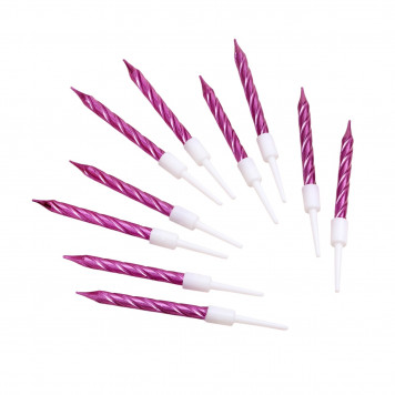 Свечи в торт "С днём рождения", 10 шт, средние, фиолетовый металлик