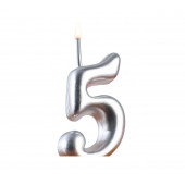 Свеча для торта цифра "Серебряная", 5,5 см, цифра "5"