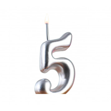 Свеча для торта цифра "Серебряная", 5,5 см, цифра "5"