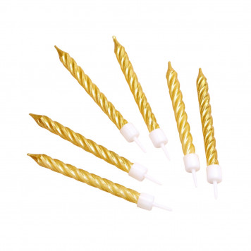 Свечи в торт с подставками, золотые, 6 шт., 8 см