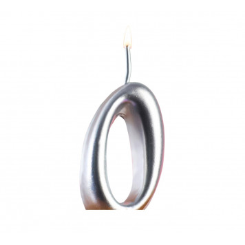 Свеча для торта цифра "Серебряная", 5,5 см, цифра "0"