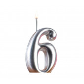 Свеча для торта цифра "Серебряная", 5,5 см, цифра "6"