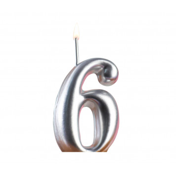 Свеча для торта цифра "Серебряная", 5,5 см, цифра "6"