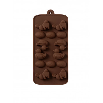 Форма для льда и конд.украшений 14 ячеек 22х10,2х1,4 см "Зайцы, утки и яйца" цвет шоколадный