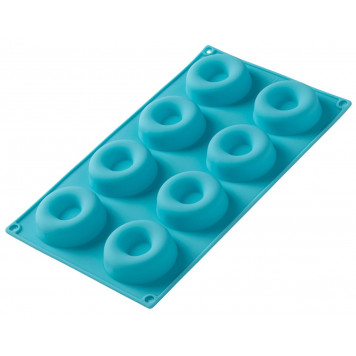 Форма для выпечки Доляна «Сладости. Пончики», 29×17 см, 8 ячеек (d=6 см), силикон, МИКС