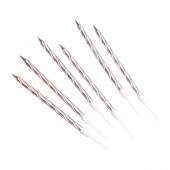 Свечи в торт "Металлик" , 14см, 6шт с подставкой, серебристые