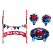 Праздничный набор для торта "С Днем Рождения" 2 свечи, Человек-паук, 12 х 20  см