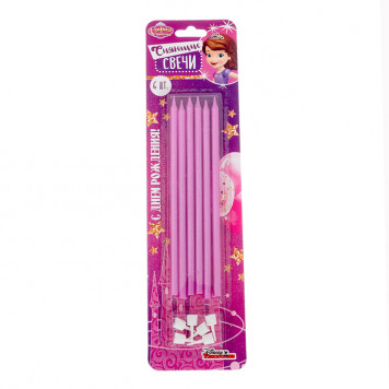 Сияющие свечи в торт "С Днем Рождения", София Прекрасная,  (набор 6 шт), 14 х 0,6 см