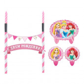 Праздничный набор для торта "С Днем Рождения" 2 свечи, Принцессы, 12х20 см