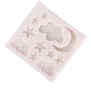 Молд 10,1х1 см "Звезды, месяц, облака", бежевый