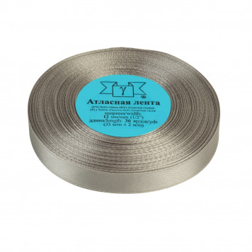 Лента атласная, 12 мм × 33 ± 2 м, цвет светло-серый №003
