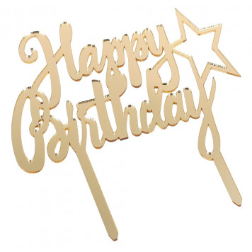 Топпер на торт "С Днём Рождения" 15,5x16 см, цвет золото