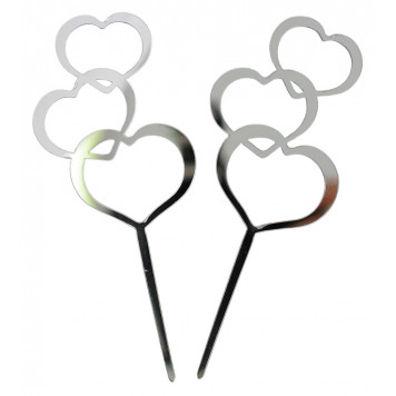 Топпер "Сердца" набор 2 шт, цвет серебро