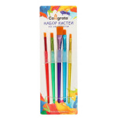 Набор кистей синтетика 5 штук плоские с цветными ручками с резиновыми держателями