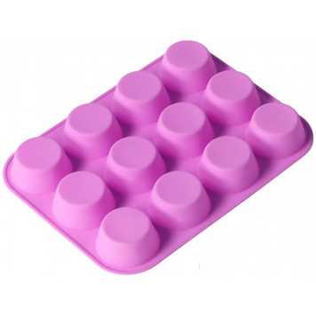 Форма для выпечки Доляна «Круг», силикон, 29×22×3 см, 12 ячеек, d=6.5 см, сиреневая