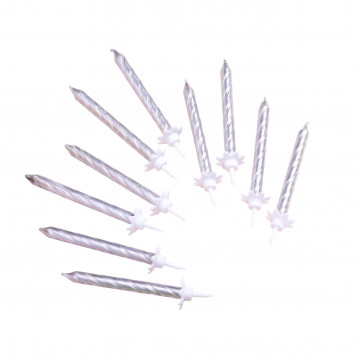 Свечи в торт "Спираль", 6 см, серебряные, набор 10 штук