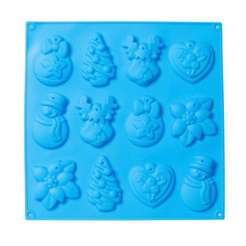 Форма для шоколада 3D 12 ячеек 30х30х1 см "Елочные игрушки" цвет синий