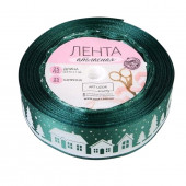 Лента атласная 25мм*25±1ярд(23м±1м) домики №56 зелёный АУ 3557580