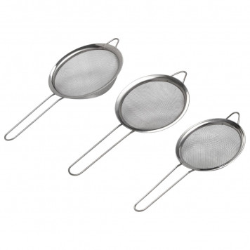 Сито для просеивания Доляна, набор 3 шт., d=12 см,14 см, 16 см, нержавеющая сталь, серебристое