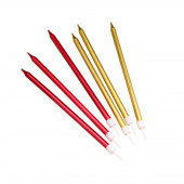 Свечи в торт "Ройс", 6 шт, высокие, 13 см, бордовые и золотые