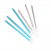 Свечи в торт "Ройс", 6 шт, высокие, 13 см, серебряные и голубые