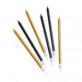 Свечи в торт "Ройс", 6 шт, высокие, 13 см, чёрные и золотые