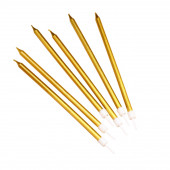 Свечи в торт "Ройс", 6 шт, высокие, 13 см, золотой металлик