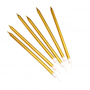 Свечи в торт "Ройс", 6 шт, высокие, 13 см, золотой металлик