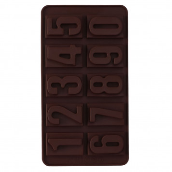 Форма для шоколада Доляна «Цифры», силикон, 20×11 см, 10 ячеек, коричневая