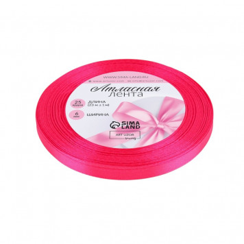 Лента атласная, 6 мм, 23±1 м, неоновая, розовая №14