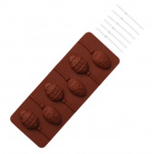 Форма для леденцов 6 ячеек 26х10х1 см "Пасхальный кролик" с палочками 6 шт цв.коричневый