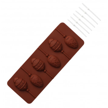 Форма для леденцов 6 ячеек 26х10х1 см "Пасхальный кролик" с палочками 6 шт цв.коричневый