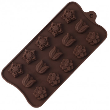 Форма для конфет и шоколада Доляна «Поляна», силикон, 20.5×10.5×1.5 см, 15 ячеек (2.3×2.3 см), коричневая