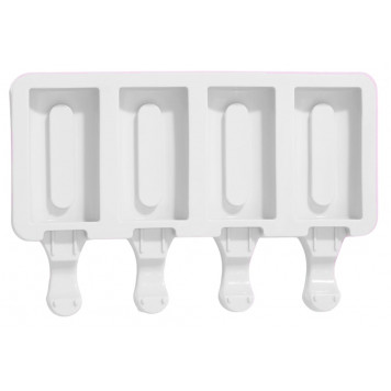 Форма для мороженого Доляна «Эскимо», силикон, 19.5×11 см, 4 ячейки (6.8×3.5 см), белая