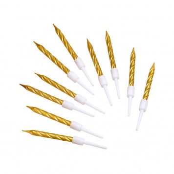 Свечи в торт «Спираль», 10 шт., средние, 5 см, золотой металлик