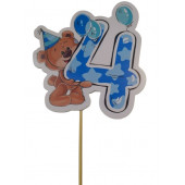 Топпер Цифра 4 голубой с мишкой