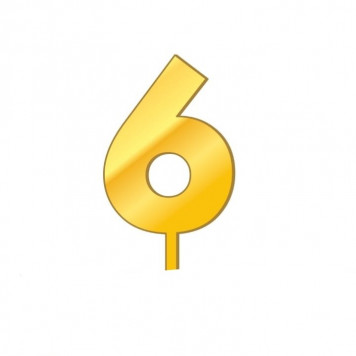 Топпер цифра 6 золотой акрил ц18