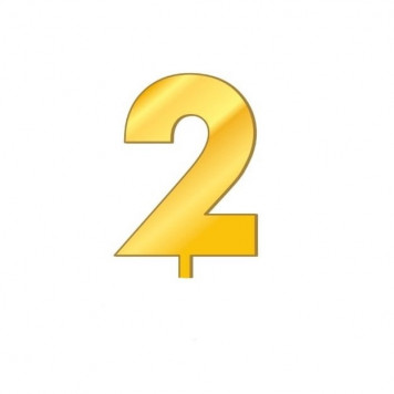 Топпер цифра 2 золотой акрил ц14