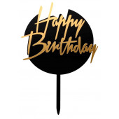 Топпер «С днём рождения», круглый, цвет чёрно-золотой