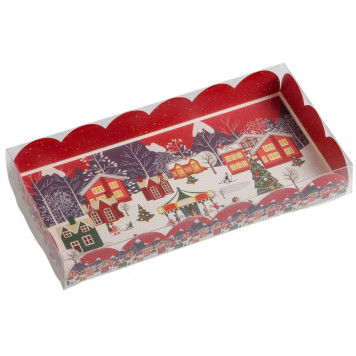 Коробка для кондитерских изделий новогодняя с пластиковой крышкой «Карусель», 10.5 х 21 х 3 см
