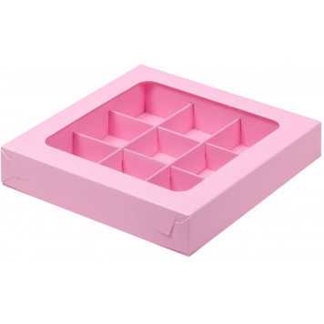 Коробка 9 конфет 15*15*3 розовая