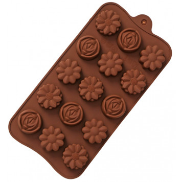 Форма для конфет 15 ячеек 22х10,5х1,5 см (d 2,7см) "Ассорти", цвет коричневый 1158540
