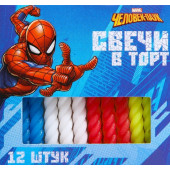 Набор свечей в торт 12 шт "С Днем Рождения", Человек-паук